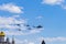 Russia, Moscow, May 7, 2016 - rehearsal of the parade on Red Square, flight of military aircraft over the Kremlin.