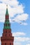 Russia, Moscow, May 7, 2016 - rehearsal of the parade on Red Square, flight of military aircraft over the Kremlin.