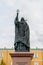 Russia, Moscow, October 2019. Monument to Patriarch Germogen against the backdrop of the Kremlin wall on the territory of the Alex