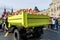 Russia, Moscow, October 2019. An old dump truck full of pumpkins on Red Square in Moscow