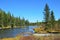 Russia, mountain Altai, river Multa flows from the lower Multinskoe lake