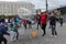 Russia, Murmansk - June 24, 2018: celebration of day of youth of Russia, the girl starts soap bubbles