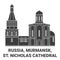 Russia, Murmansk, St. Nicholas Cathedral travel landmark vector illustration