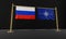 Russia and NATO flags. Russia and NATO flag. Russia and NATO negotiations. 3D work and 3D image