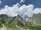 Russia, North Ossetia - Alania. The tops of the mountains framing Tsey Tseyskoe, Tseyskoye gorge in sunny June day
