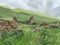 Russia, North Ossetia. Ruins of abandoned Ossetian villages in the Zryg Gorge