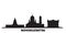 Russia, Novokuznetsk city skyline isolated vector illustration. Russia, Novokuznetsk travel black cityscape