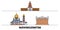 Russia, Novokuznetsk flat landmarks vector illustration. Russia, Novokuznetsk line city with famous travel sights