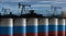 Russia oil crude petroleum fuel barrels in row