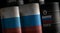 Russia oil crude petroleum fuel barrels in row