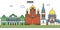 Russia, Omsk. City skyline, architecture, buildings, streets, silhouette, landscape, panorama, landmarks. Editable