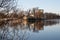 Russia, Peterhof, Holgin pond in the spring. Early spring. Holgin Pavilion.