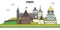 Russia, Pskov. City skyline, architecture, buildings, streets, silhouette, landscape, panorama, landmarks. Editable