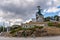 Russia, Rostov on Don, September 26, 2018: The monument of the strike of 1902, two men on a concrete pedestal in Rostov-on-Don on