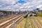 Russia, Rostov on Don, September 26, 2018: Trains on railway tracks at city train station.