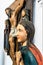 Russia, Rostov, July 2020. Wooden figure of the Virgin at the crucifix in the museum.