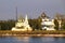 Russia`s Golden Ring. Uglich, view of the Kremlin and the Transfiguration Cathedral on the Volga