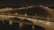 Russia, Saint-Petersburg, 02 February 2021: Aerial footage of the winter night city, Blagoveshchensky Bridge, Flying by
