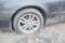 Russia, Saint-Petersburg, February 16, 2017 - on the sidewalk is a car with a broken wheel, Mercedes