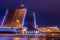 Russia, Saint-Petersburg, June 2, 2019: Palace Bridge, Old Saint Petersburg Stock Exchange and Rostral Columns