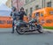 Russia, Saint-Petersburg, Ostrovsky Square, the festival of Harley Davidson, August 3, 2017 - the man and the woman take off