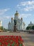 Russia. Saransk. St. Theodor Ushakov`s cathedral and the monument of Admiral Feodor Ushakov.