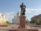 Russia. Saransk. St. Theodor Ushakov`s cathedral and the monument of Admiral Feodor Ushakov.