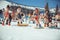 Russia, Sheregesh, - 16.04.2016: in a swimsuit on the slopes