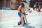 Russia, Sheregesh, - 16.04.2016: in a swimsuit on the slopes