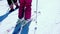 Russia, Sheregesh, 26 march 2015. Skiing, mountains and skiers in slowmotion. Ski vacation. 1920x1080