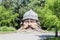 Russia, Sochi 14.05.2022. Giant head of a knight in a helmet in the park among the deevjes. Russian folk hero. Fairy