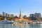 Russia, Sochi, seaport, Sea station, Ships and yachts at the pier. Cityscape of Sochi, autumn 2019