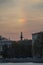 Russia, St. Petersburg, Alexander column in the early morning, stunning beauty of the sky, Sunrise, rainbow