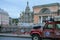 Russia, St. Petersburg, city attractions View of the Cathedral of the Savior on Spilled blood, SUV in the foreground. Daytime soft