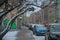 Russia, St. Petersburg, early winter, a narrow street, a unique local flavor. Beautiful buildings of St. Petersburg, a row of cars