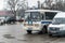 Russia, St. Petersburg, January 2021. Police bus with special signals in the city center.