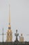 Russia, St. Petersburg, a lantern on the Trinity Bridge on the background of the Peter and Paul Fortress