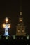 Russia, St. Petersburg, a lantern on the Trinity Bridge on the background of the Peter and Paul Fortress