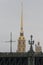 Russia, St. Petersburg, a lantern on the Trinity Bridge on the background of the Peter and Paul Fortress