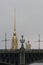 Russia, St. Petersburg, a lantern on the Trinity Bridge on the background of the Peter and Paul Fortress