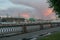 Russia, St. Petersburg, the Neva River in summer, the magnificent evening sun, contrasting architecture, the view from the Lieuten