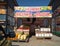 Russia, street sale of vegetables and fruits in a grocery tent with a seller