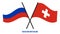 Russia and Switzerland Flags Crossed And Waving Flat Style. Official Proportion. Correct Colors