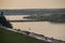 Russia, Syktyvkar, Komi Republic, Sysola River embankment in summer, pier, ships, modern and old buildings, contrast of time, life