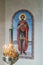 Russia, Tikhvin, December 2020. Mosaic icon depicting St. Alexander Nevsky.