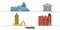 Russia, Tomsk flat landmarks vector illustration. Russia, Tomsk line city with famous travel sights, skyline, design.