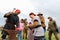 Russia, Tyumen, 15.06.2019. Blacksmith holds a master class on forging at the festival of different Nations. Hit the hammer on the