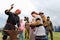 Russia, Tyumen, 15.06.2019. Blacksmith holds a master class on forging at the festival of different Nations. Hit the hammer on the