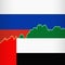 Russia and UAE national flags separated by a line chart.