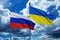 Russia and Ukraine bright flags. Concept of political or territorial conflict, war and crisis.
